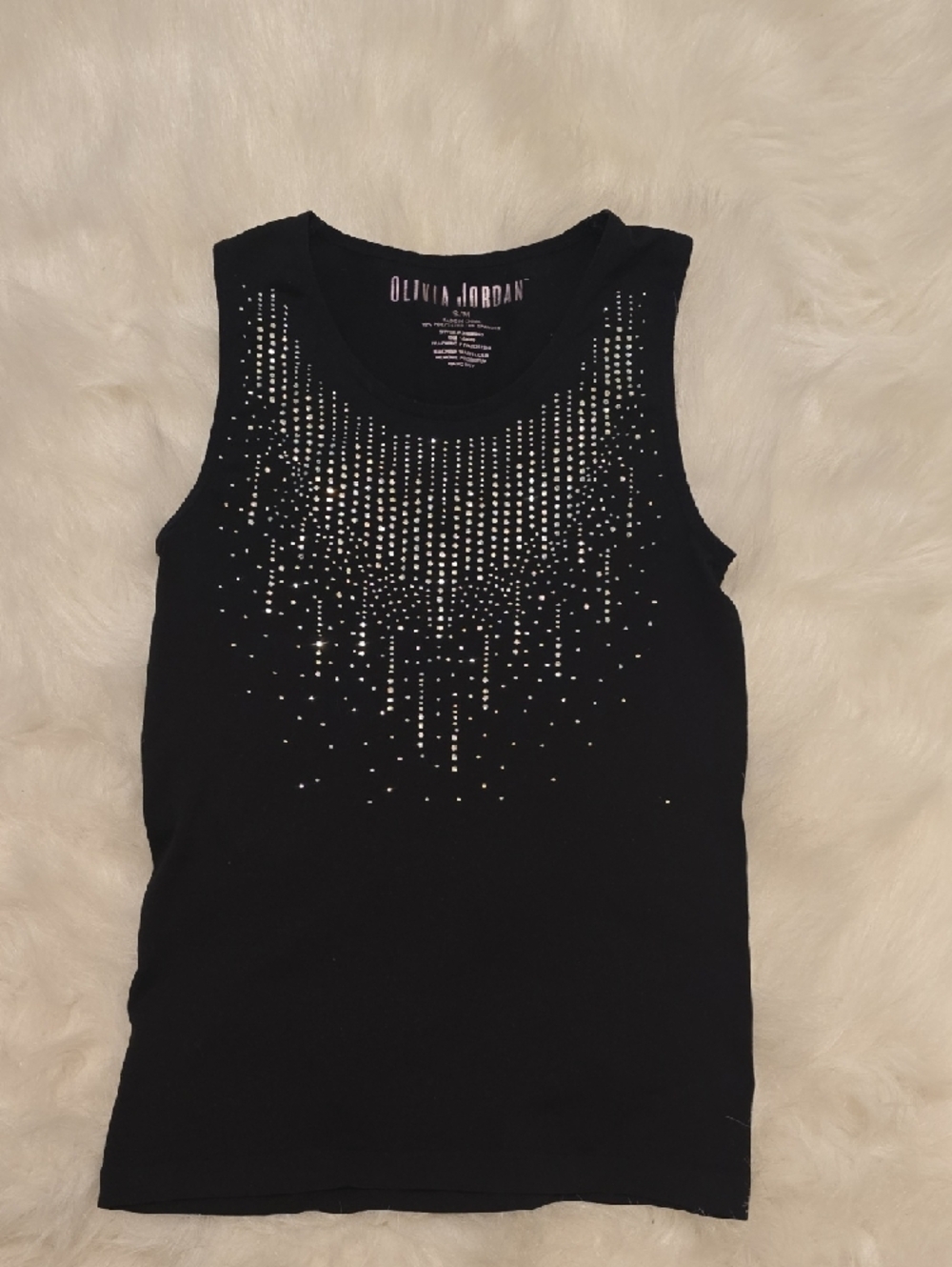 Women's Black Tank Top with Silver Rhinestone Detail - Picture 2 of 3